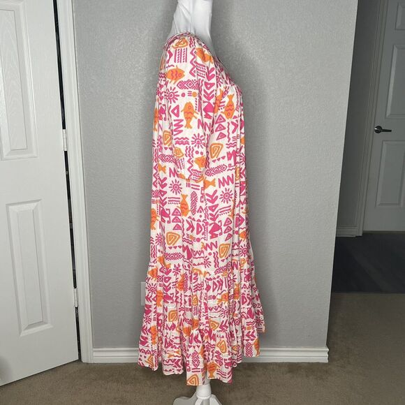 Vtg Two Potato Size Laguna Beach XS Hawaiian Tiered Midi House Dress Pockets - Picture 4 of 6